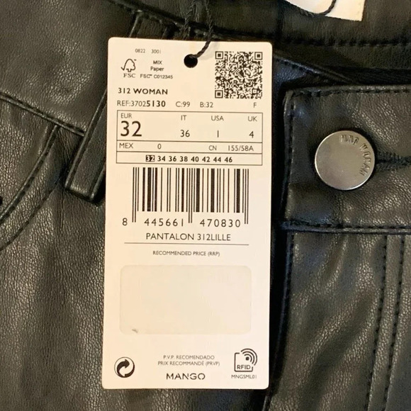 Mango MNG Women's Leather Effect High Waist Straight Pants Size 32 NWT‎ - Picture 7 of 16